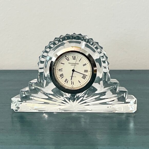 VINTAGE Waterford Crystal LISMORE COTTAGE MANTEL CLOCK Quartz Silver Face w/ Box - Picture 1 of 11